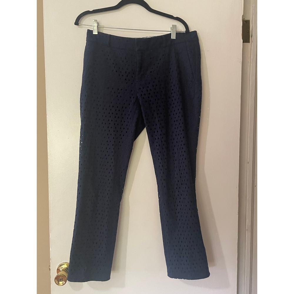 Banana Republic Hampton Pant 6 Preppy Navy Eyelet Lace Islet Cotton Trouser Slim